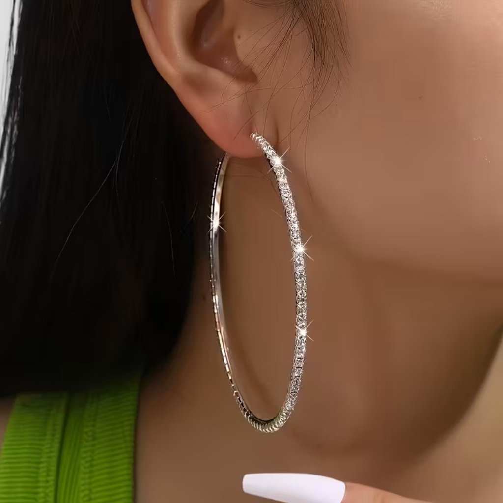 18k Gold Plated Silver Rhinestone Hoop Earrings Z181